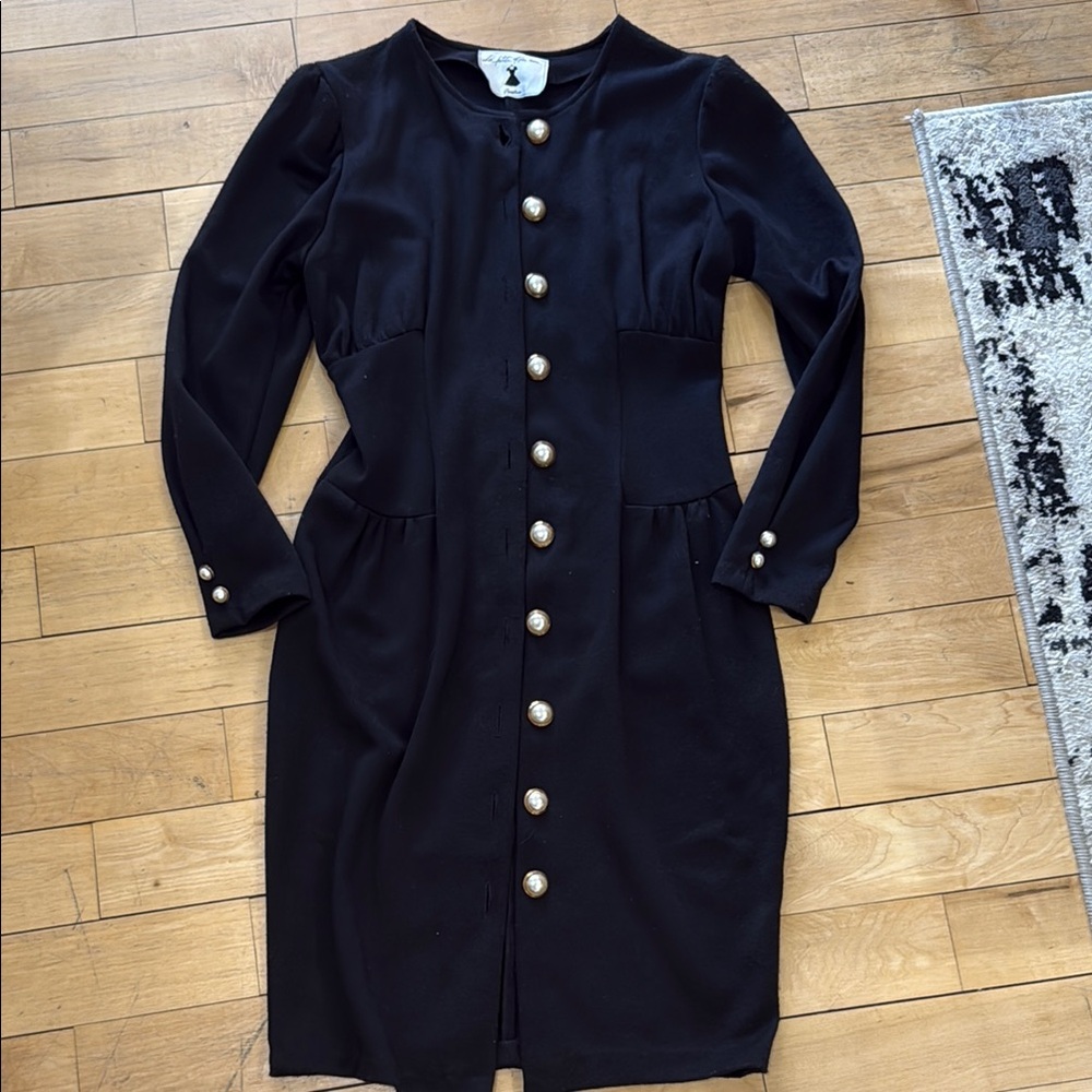 Guerlain Elegant Black Button-Up Dress S